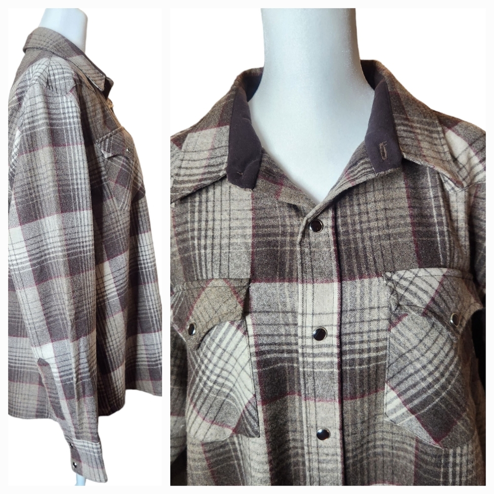 Pendleton Western Cut Snap Brown Plaid Canyon Shi… - image 5